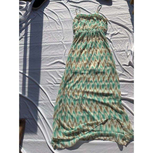 Charming Charlie Teal Chevron‎ Maxi Dress Size M Adjustable Straps - Picture 4 of 5